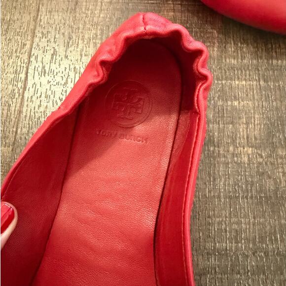 Tory Burch Minnie Travel Ballet Flats Red Leather Size 6.5 - Picture 3 of 7